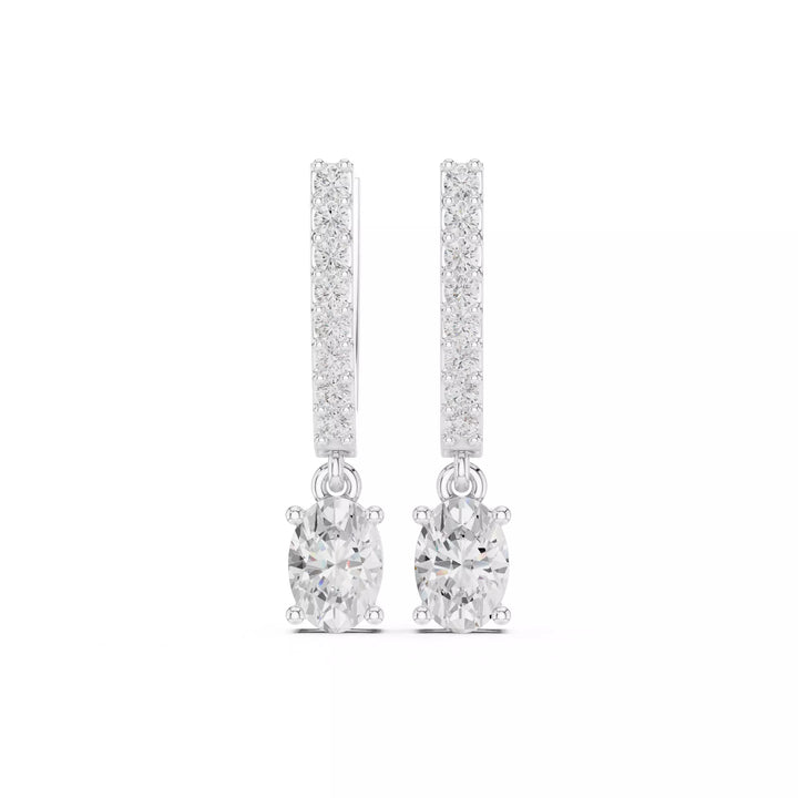 Oval Diamond Drop Earrings with Pavé Bar Setting