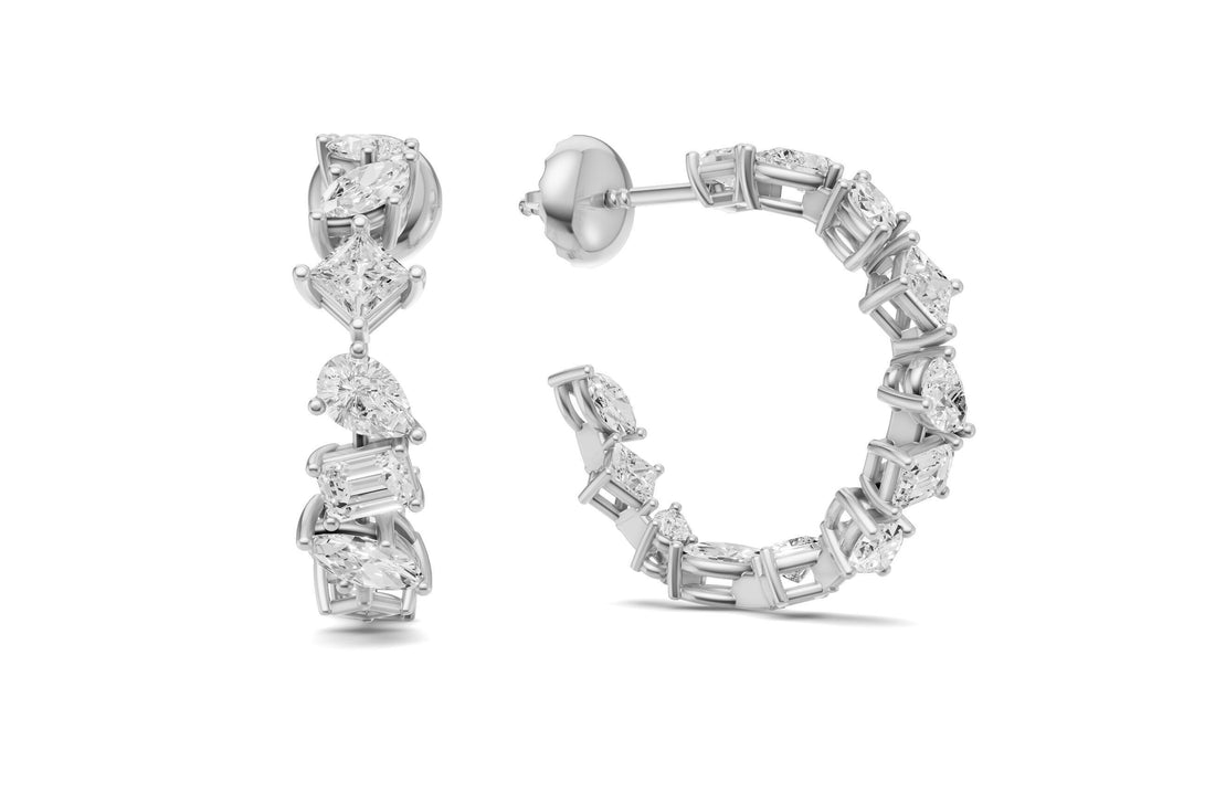 Multi Shape Diamond Hoop Earrings