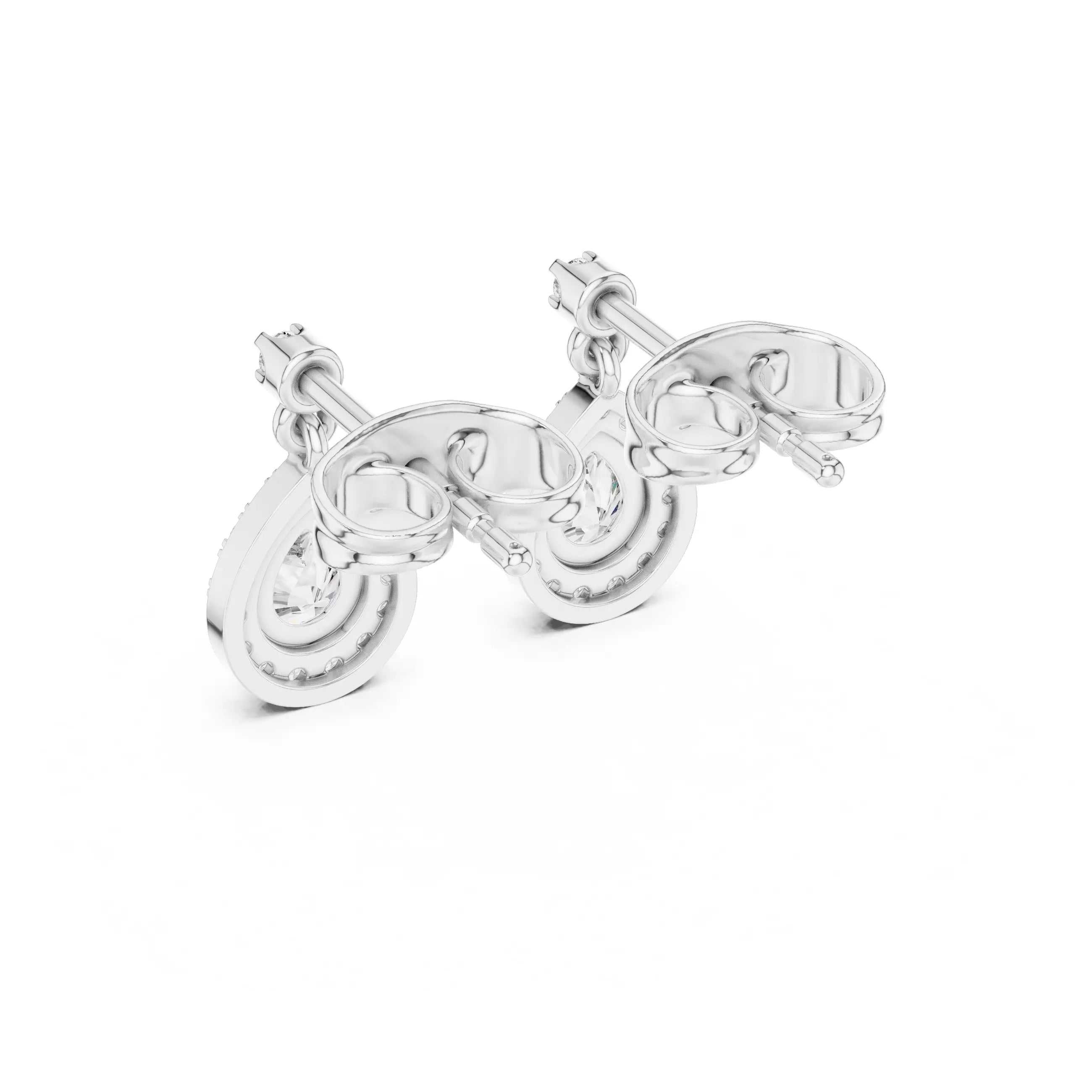 Pear Shape Diamond Halo Drop Stud Earrings