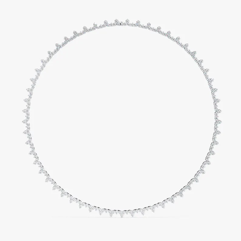 Round Diamond Three Prong Tennis Necklace for Women