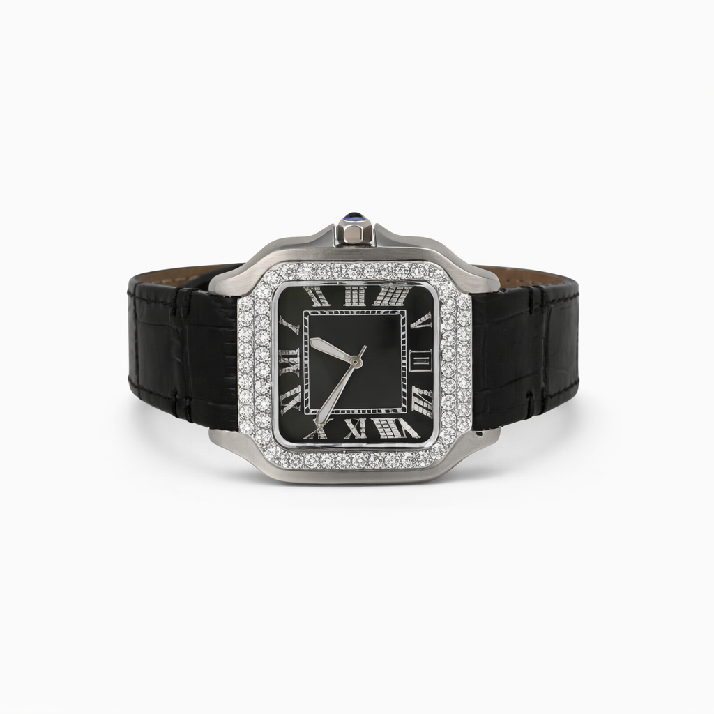 Moissanite Bezel Diamond set Classic Leather Strap Luxury Watch