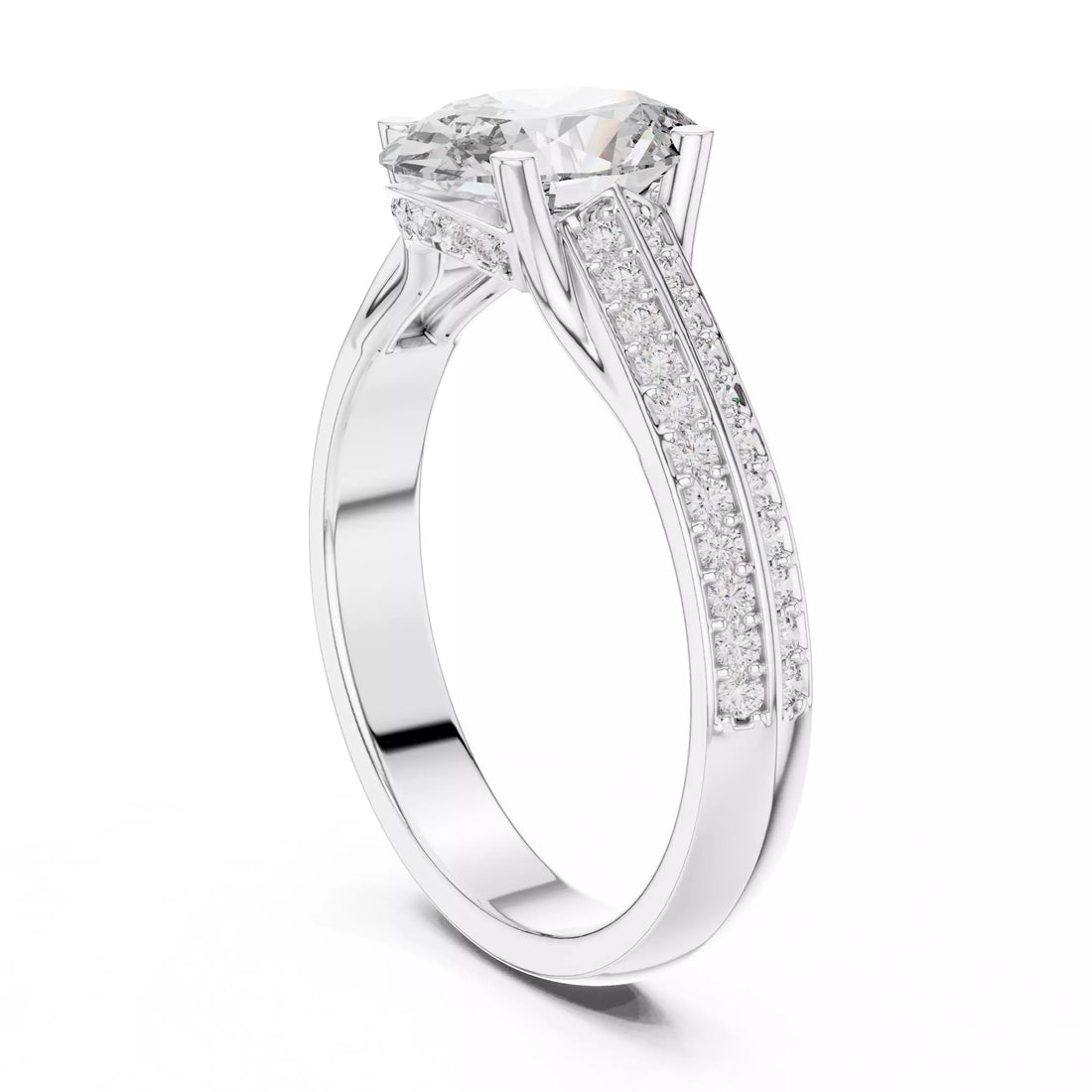 Oval cut Diamond Double Pavé Band Engagement Ring