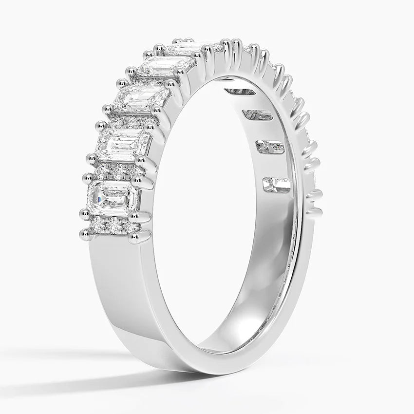 Emerald Round Cut Diamond Eternity Wedding Band Elegant Luxury Ring