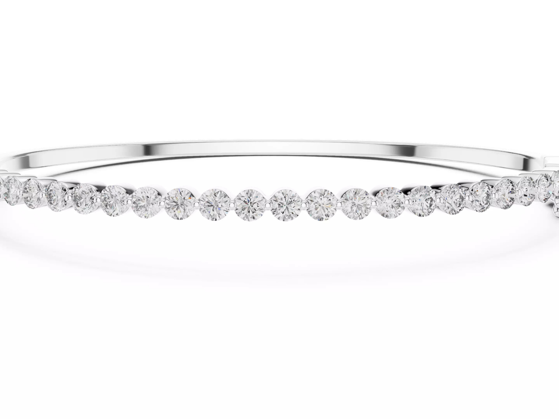 Round Cut Half Diamond Bangle Bracelet | Fine Jewelry