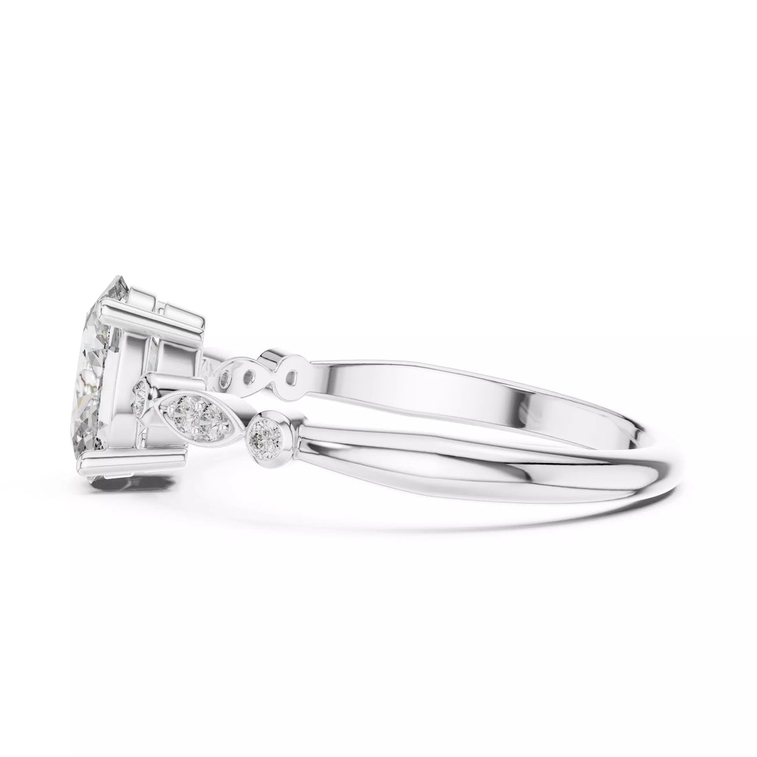 Oval cut Diamond Vintage Leaf Accent Setting Ring