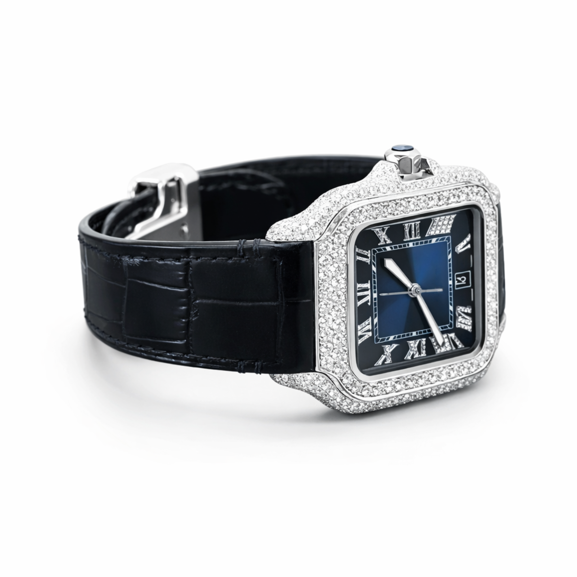 Moissanite Diamond Bezel Square Luxury Watch With Leather Strap