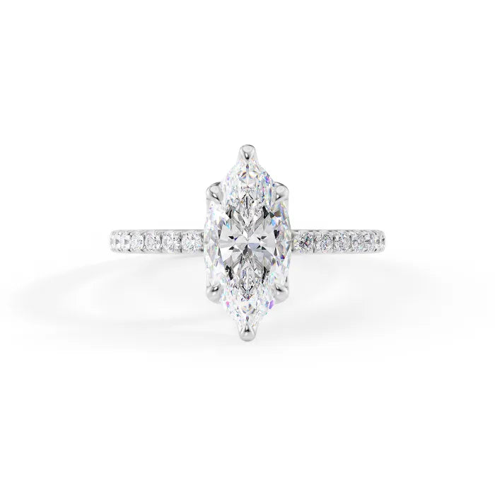 Marquise Cut Diamond Pave Band Solitaire Ring