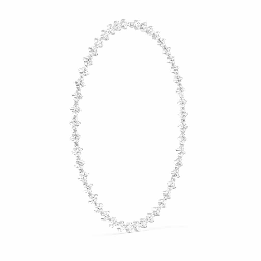 Floral Round Diamond Tennis Necklace For Women