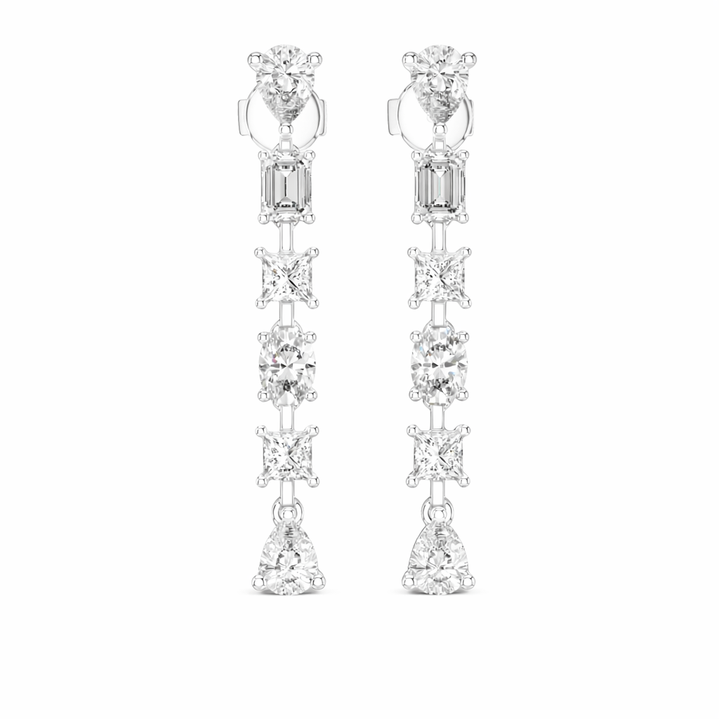 Multi Shape Diamond Long Drop Dangle Earrings