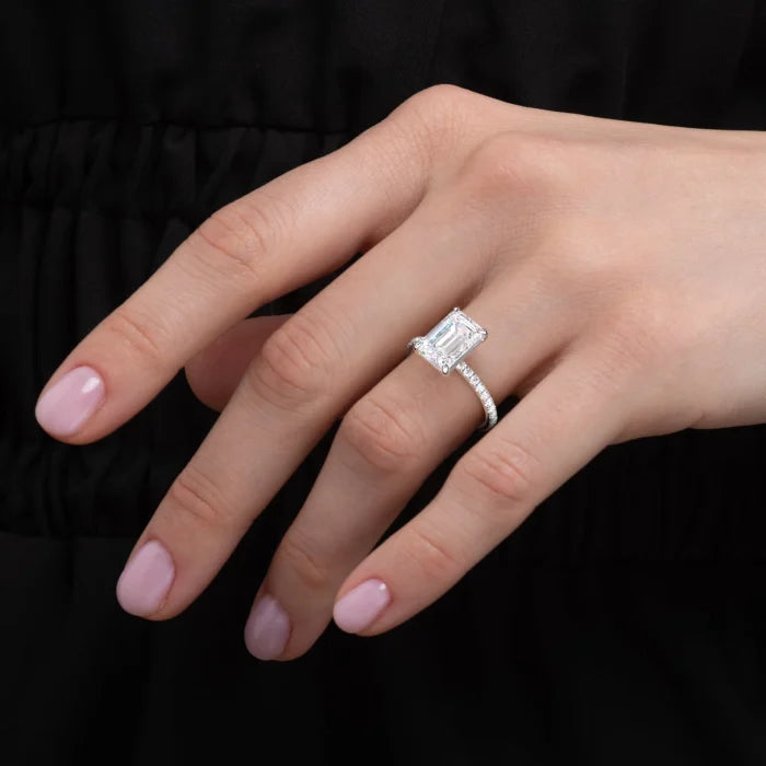 Emerald Cut Solitaire Pavé Ring