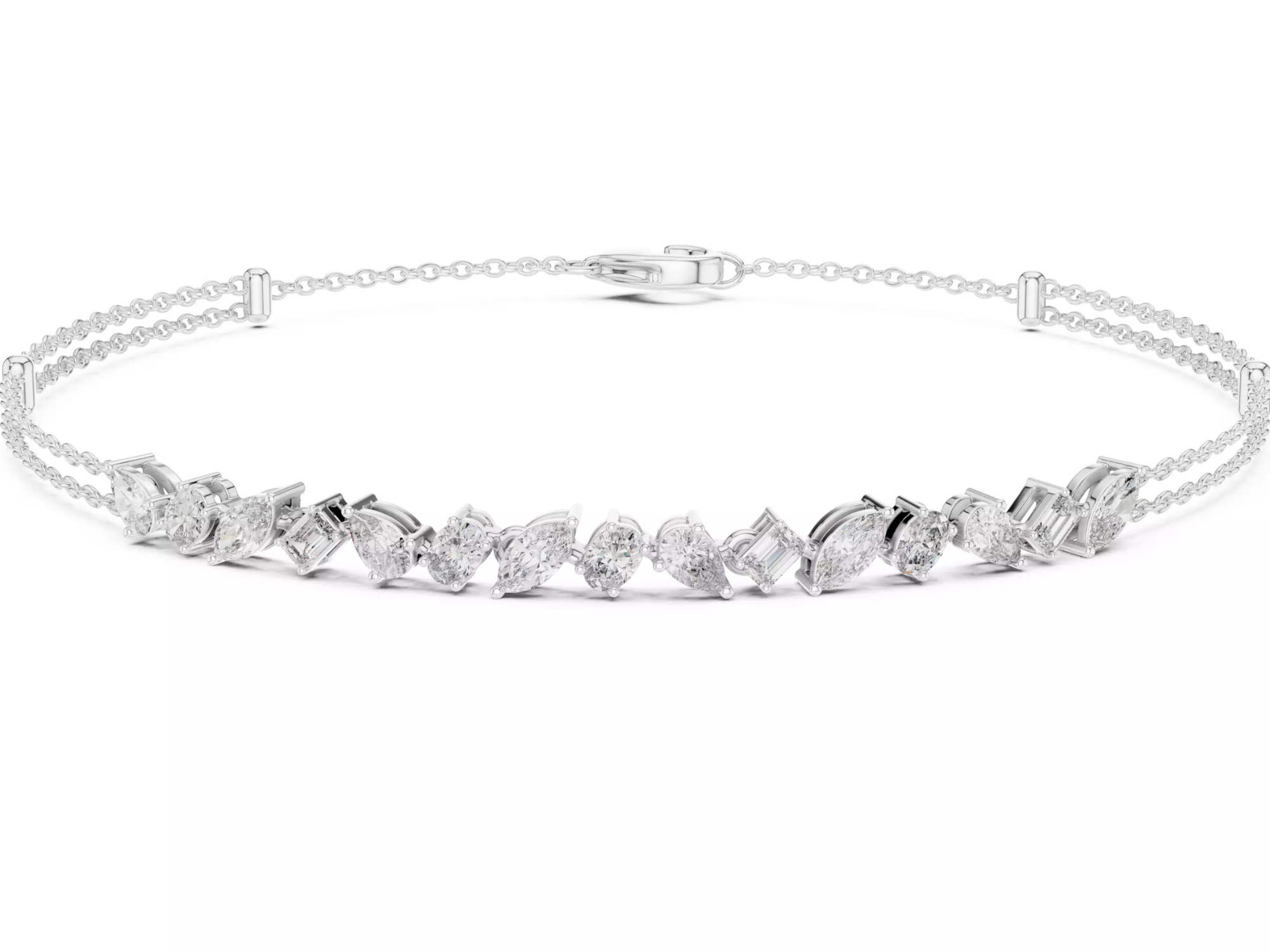 Multi Shape Diamond Bar Chain Bracelet Fine Jewelry