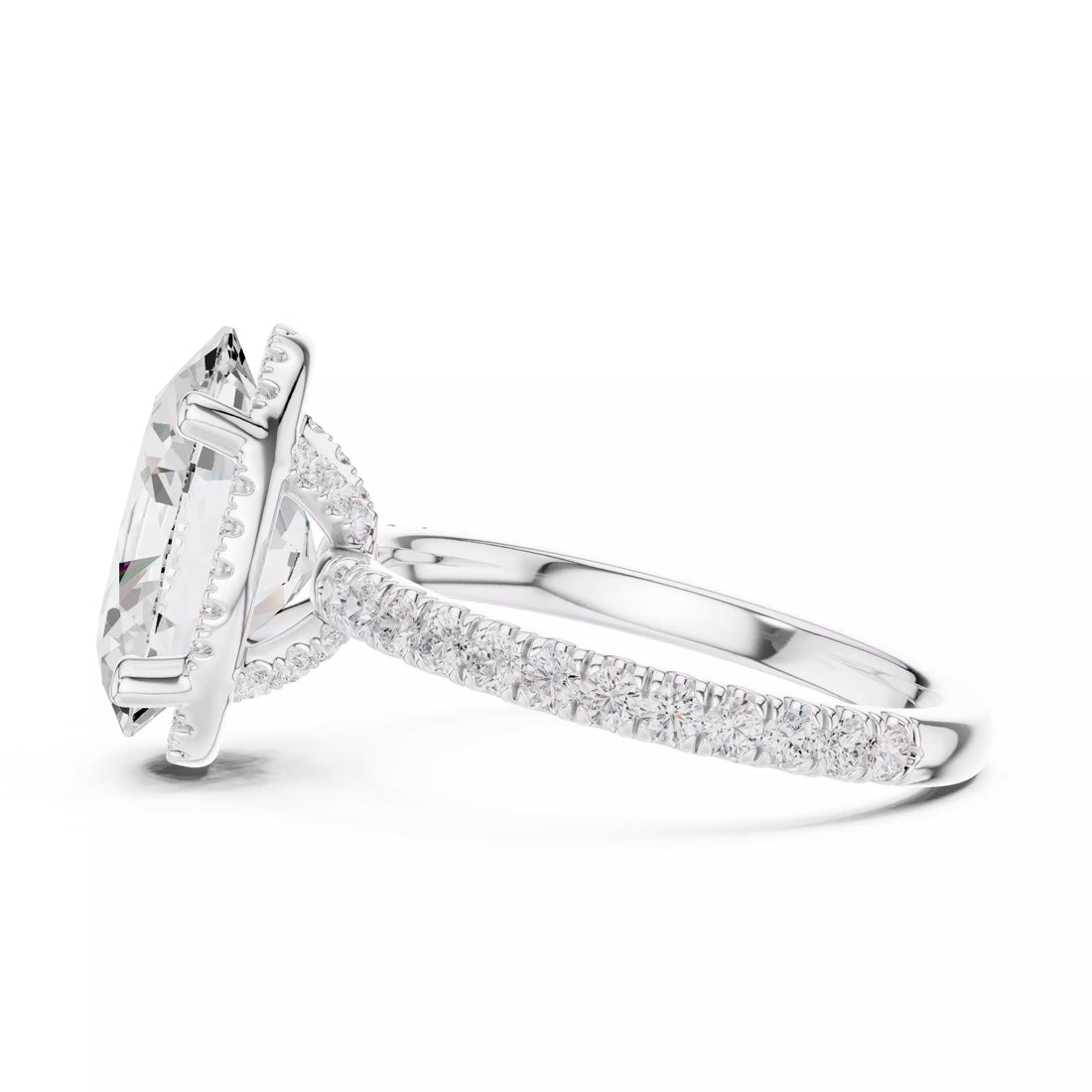 Oval cut Diamond Engagement Ring With Hidden Halo Pave Band