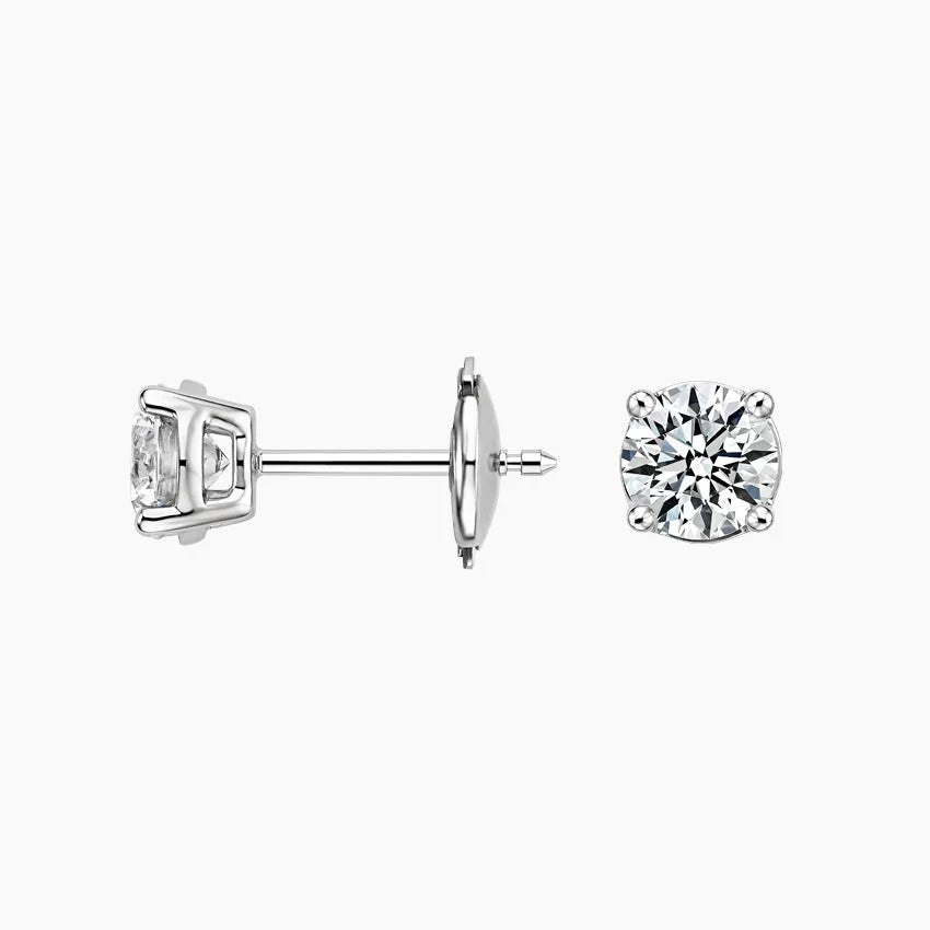 Round Cut Moissanite Diamond Stud Earrings Classic Solitaire Gold