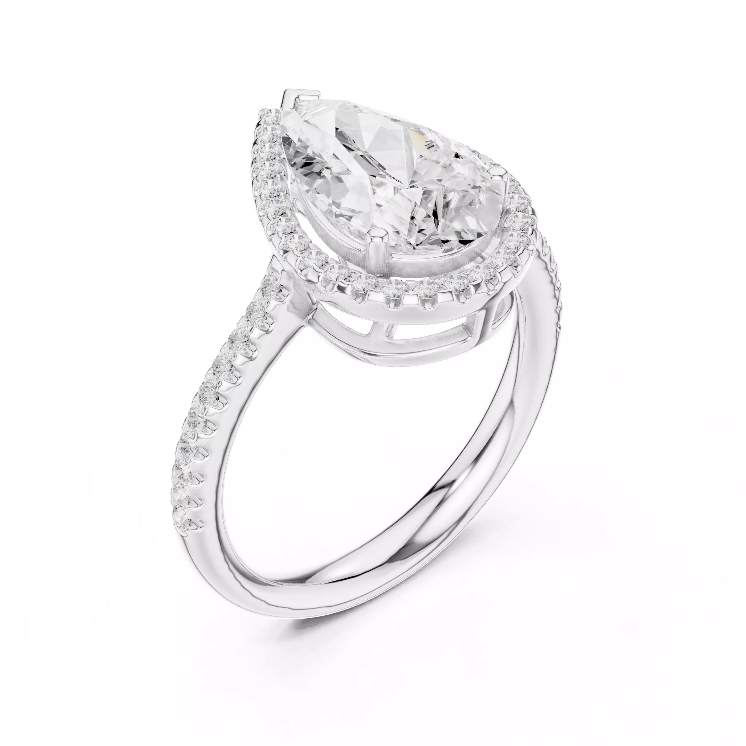 Pear cut Diamond Halo Pavé Setting Engagement Ring