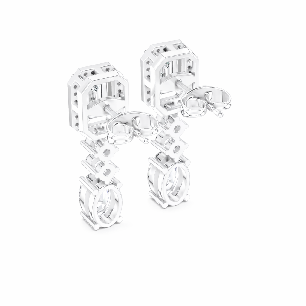 Emerald and Oval Diamond Drop Statement Earrings