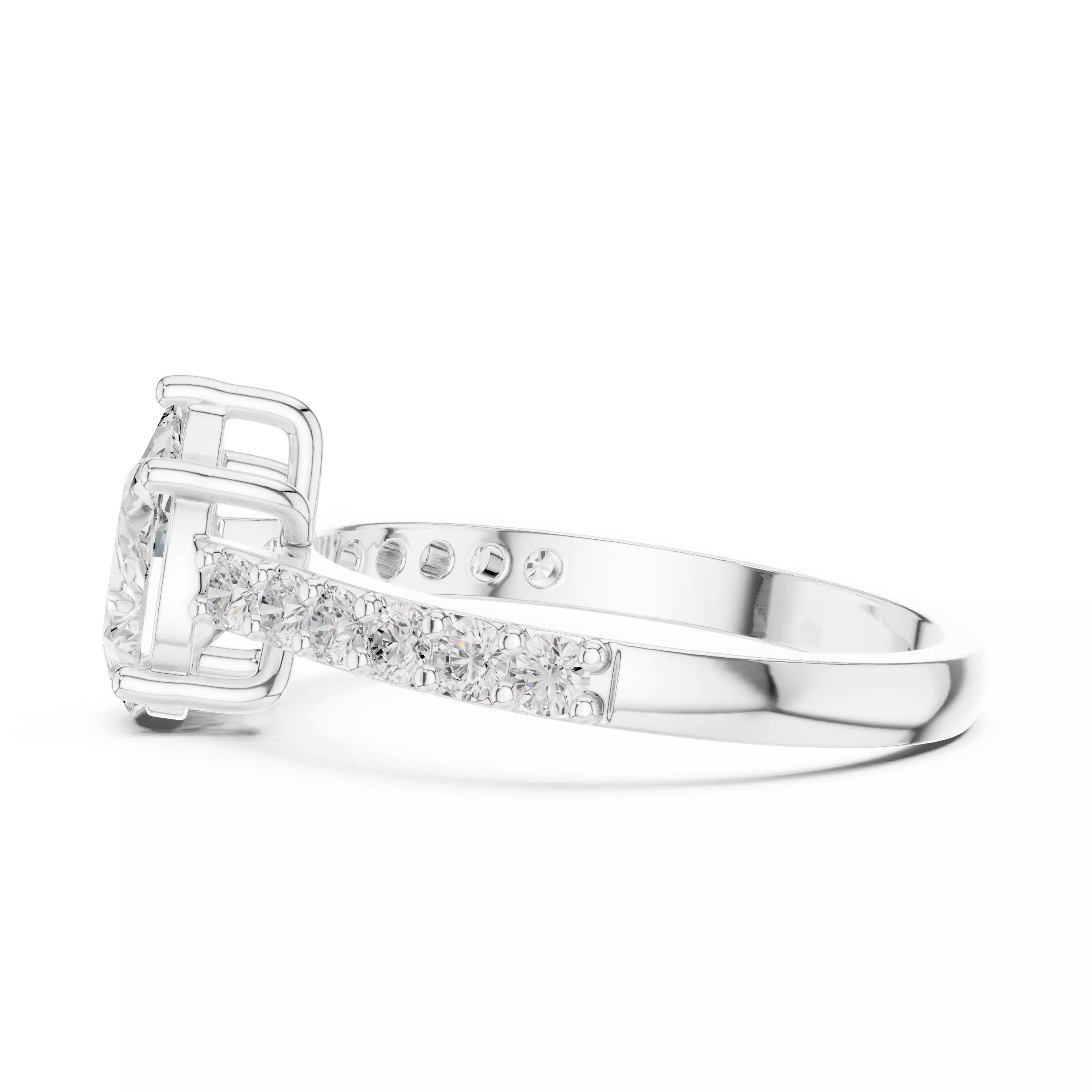 Pear cut Diamond Cathedral Setting Ring with Pavé Band