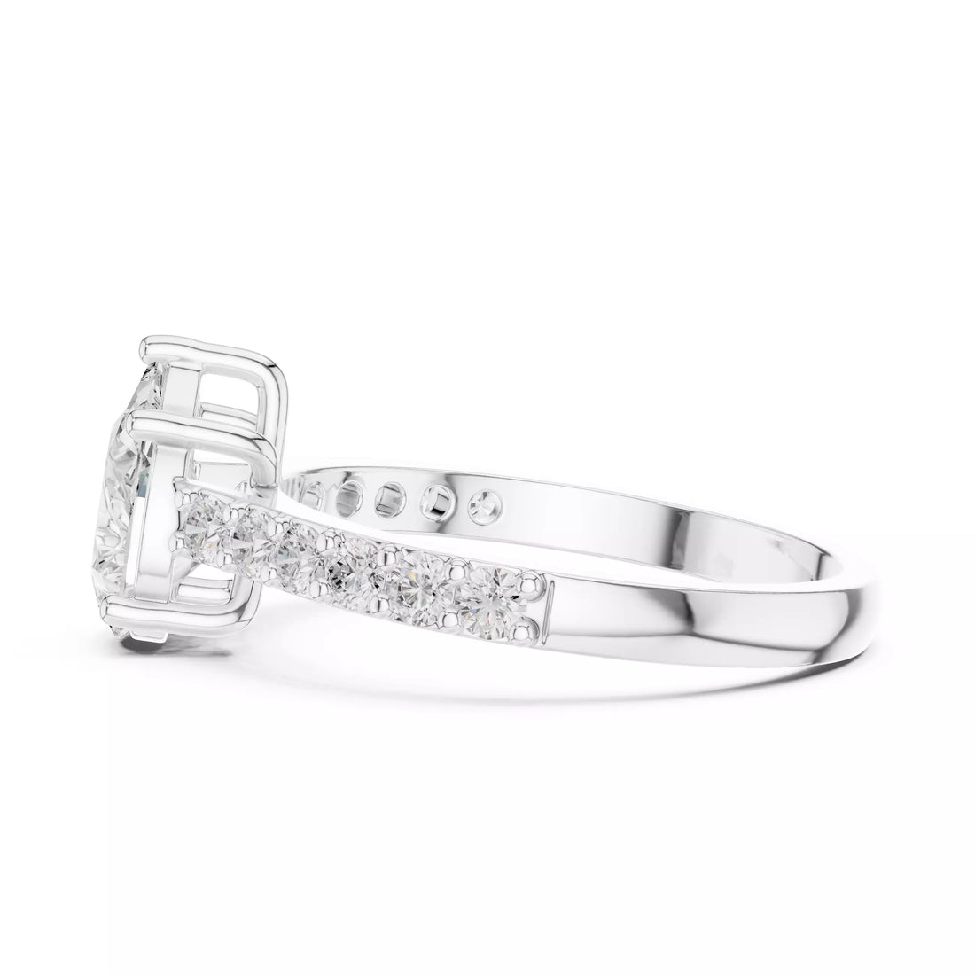 Pear cut Diamond Cathedral Setting Ring with Pavé Band
