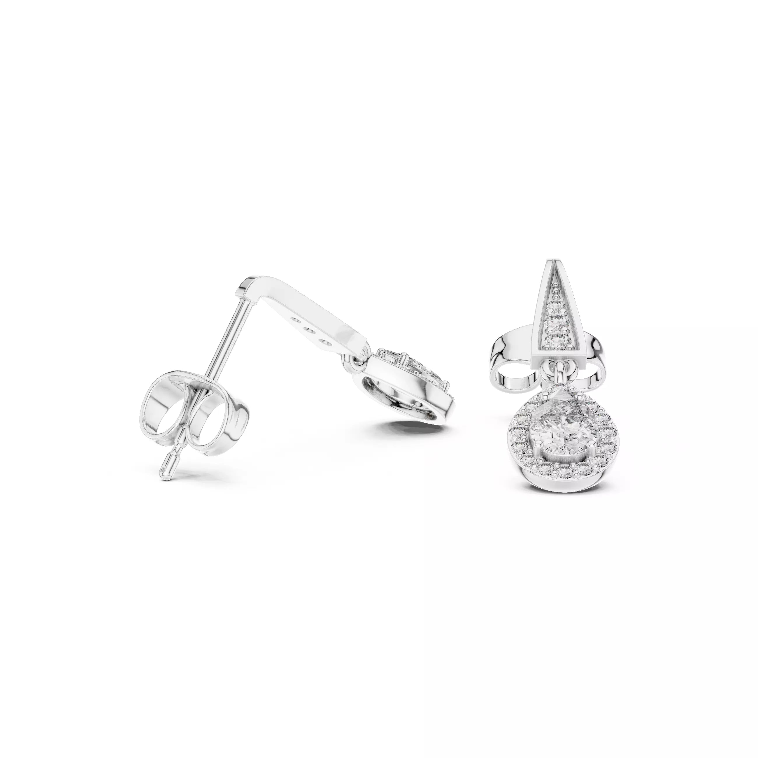 Pear Halo Diamond Drop Earrings with Modern Detail