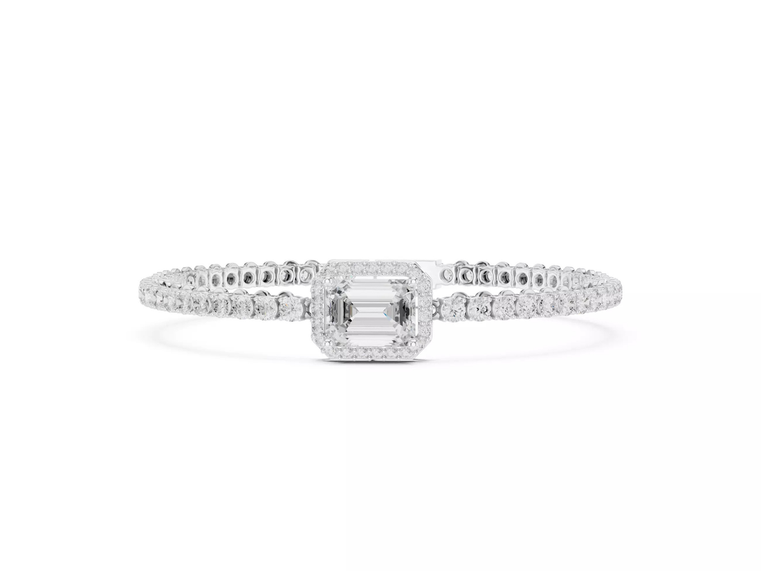 Emerald \ Round Cut Diamond Halo Tennis Bracelet Fine Jewelry