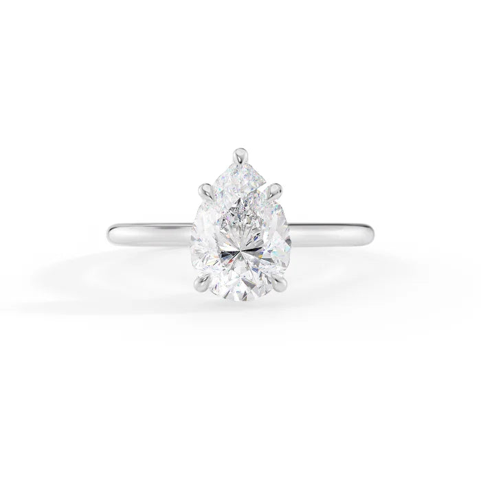 Pear Shape Diamond Hidden Halo Engagement Ring For Women
