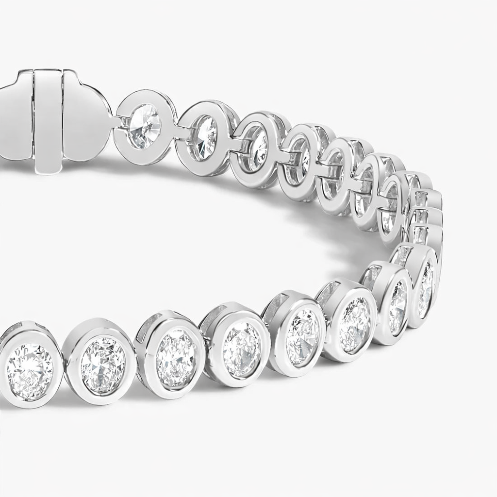 Oval Cut Bezel Set Diamond Tennis Bracelet For Women