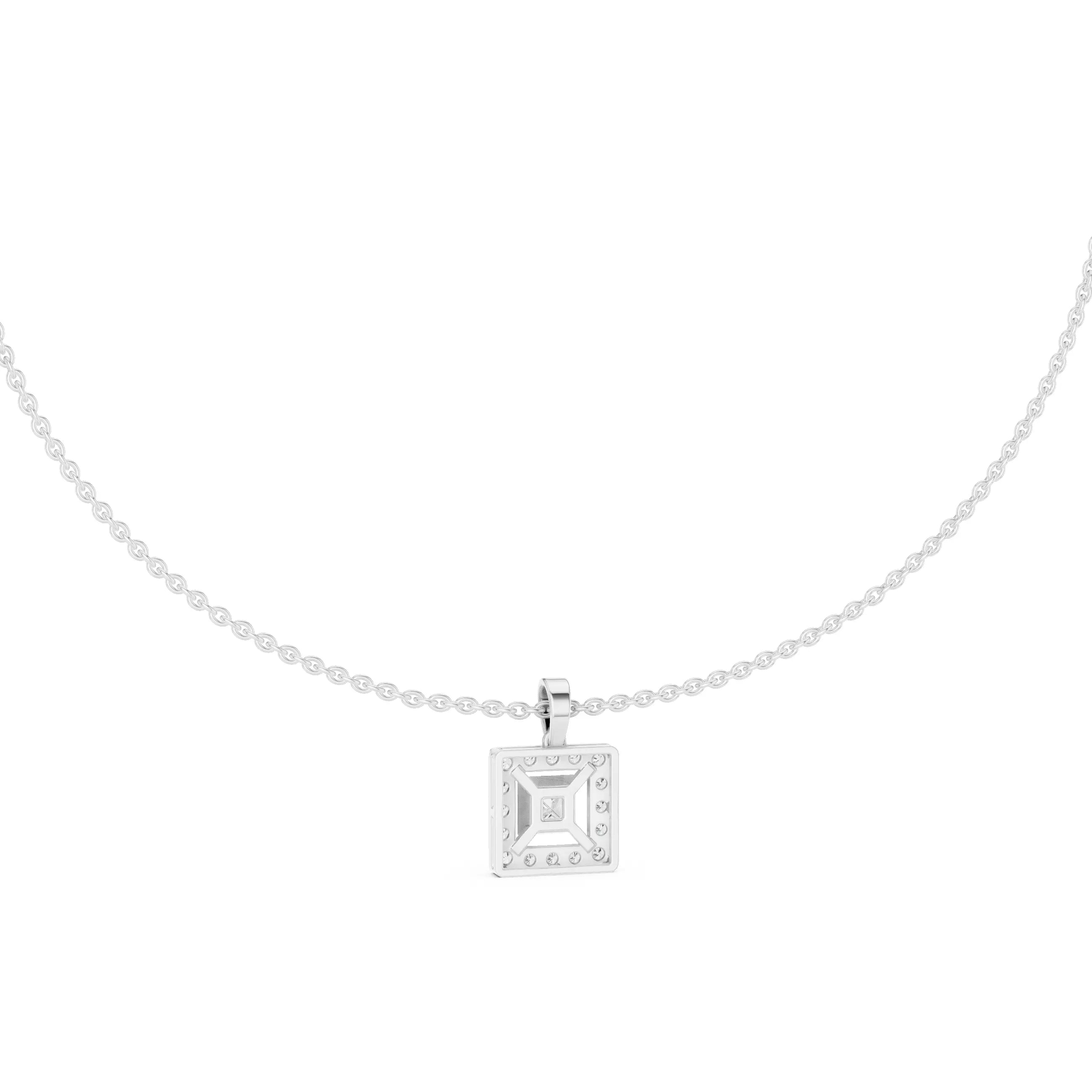 Princess Cut Diamond Halo Pendant Necklace
