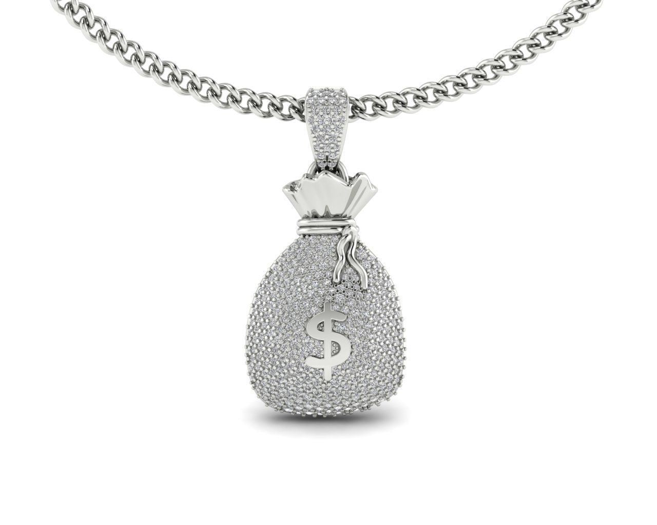 Iced Dollar Money Bag Diamond Pendant