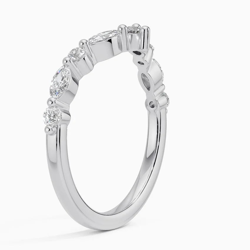 Curved V Shape Moissanite Wedding Band For Women