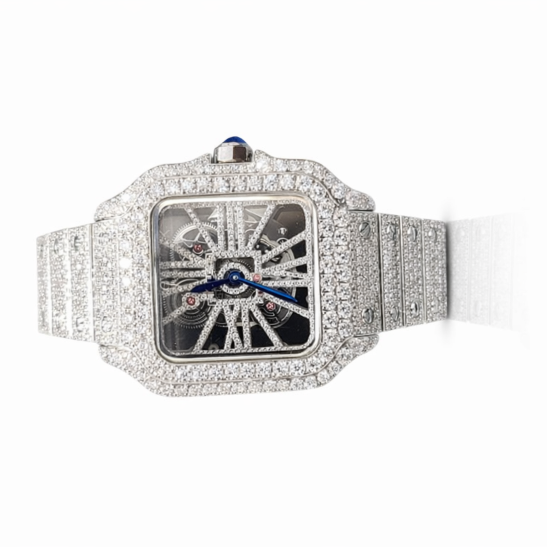 Iced Out Skeleton Square Dial Moissanite Diamond Luxury Watch