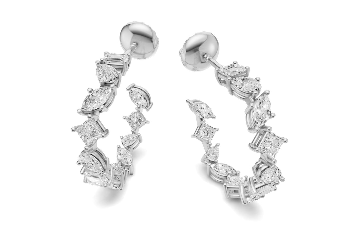 Multi Shape Diamond Hoop Earrings
