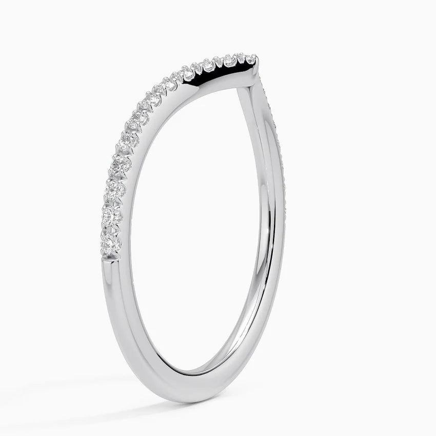 Curved V Shape Diamond Wedding Band for Women