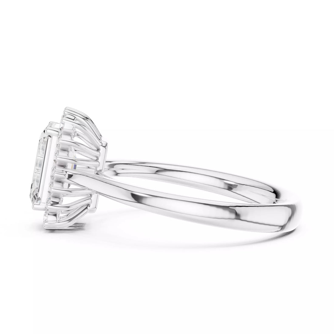 Emerald cut Diamond Halo Engagement Ring