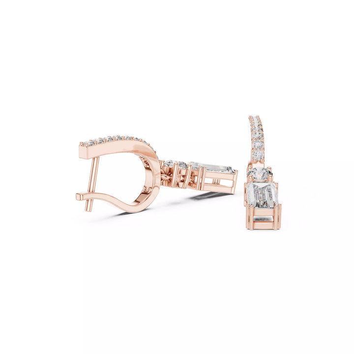 Emerald Cut Diamond Drop Earrings with Pave Hoops