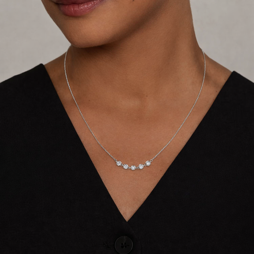 Round Cut Hexagon Bezel Set Diamond Necklace
