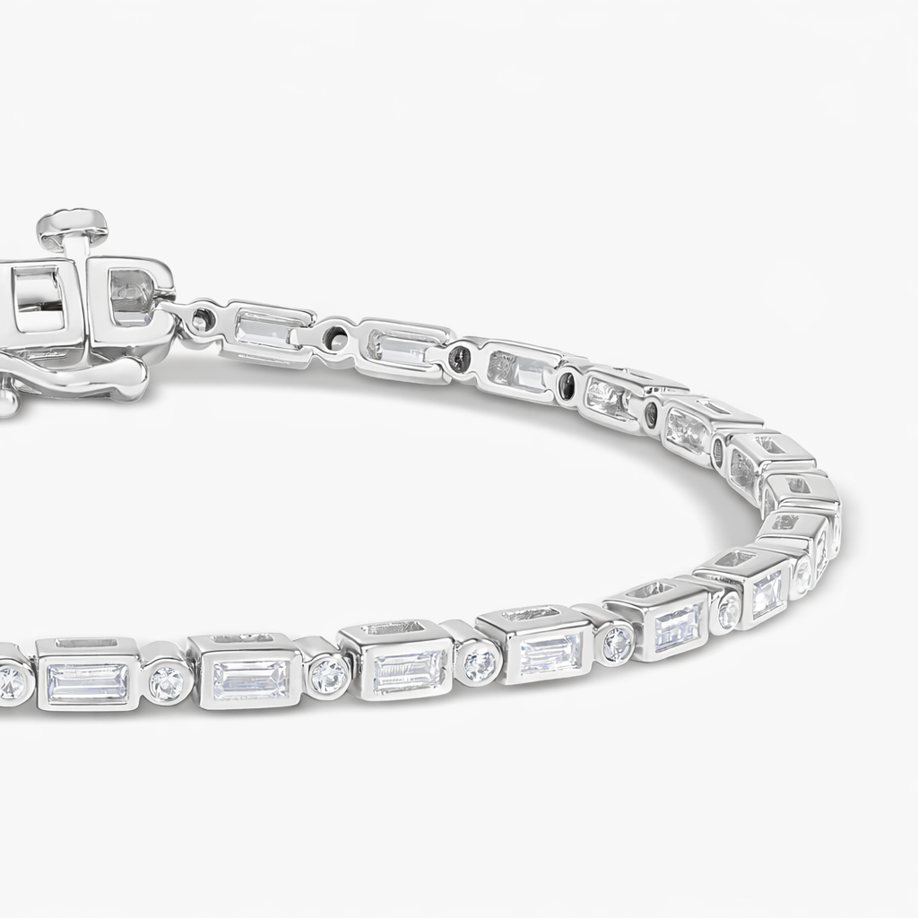 Baguette & Round Cut Diamond Bezel set Tennis Bracelet