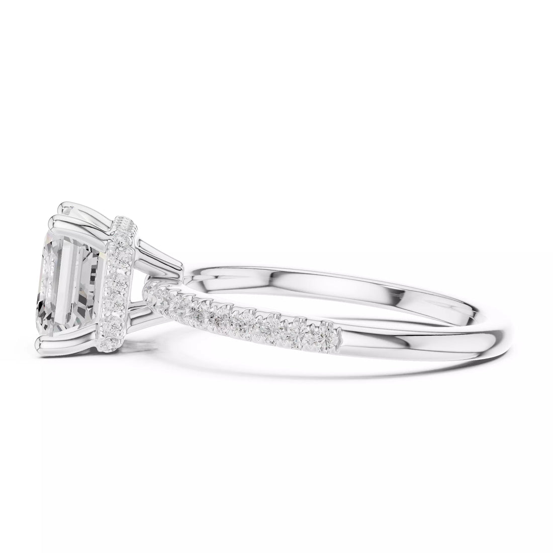 Asscher cut Diamond Engagement Ring Hidden Halo Pave Band