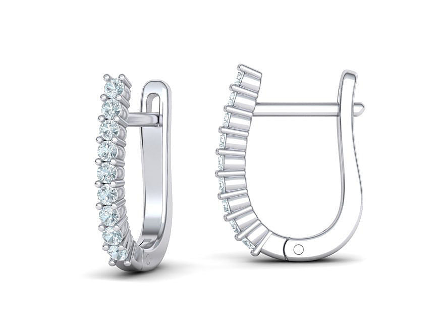 Round Cut Diamond  U-Shaped Huggie Hoops Earrings