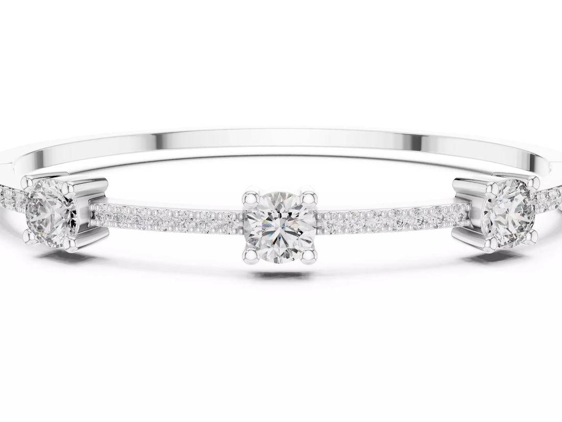 Three Stone Diamond Bangle Bracelet Luxury Jewelry