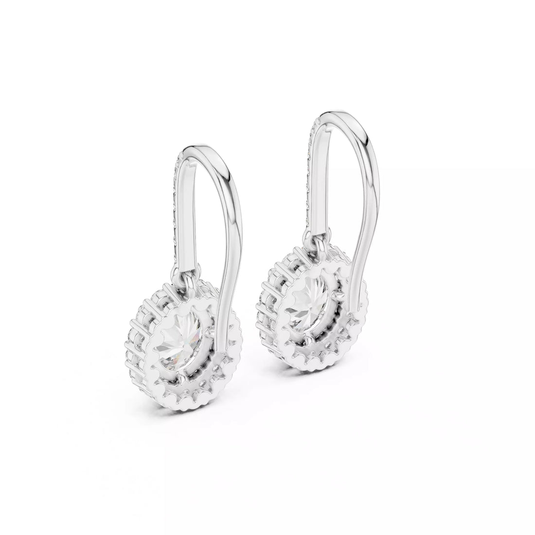 Oval cut Diamond Halo Drop Earrings with Elegant Hook