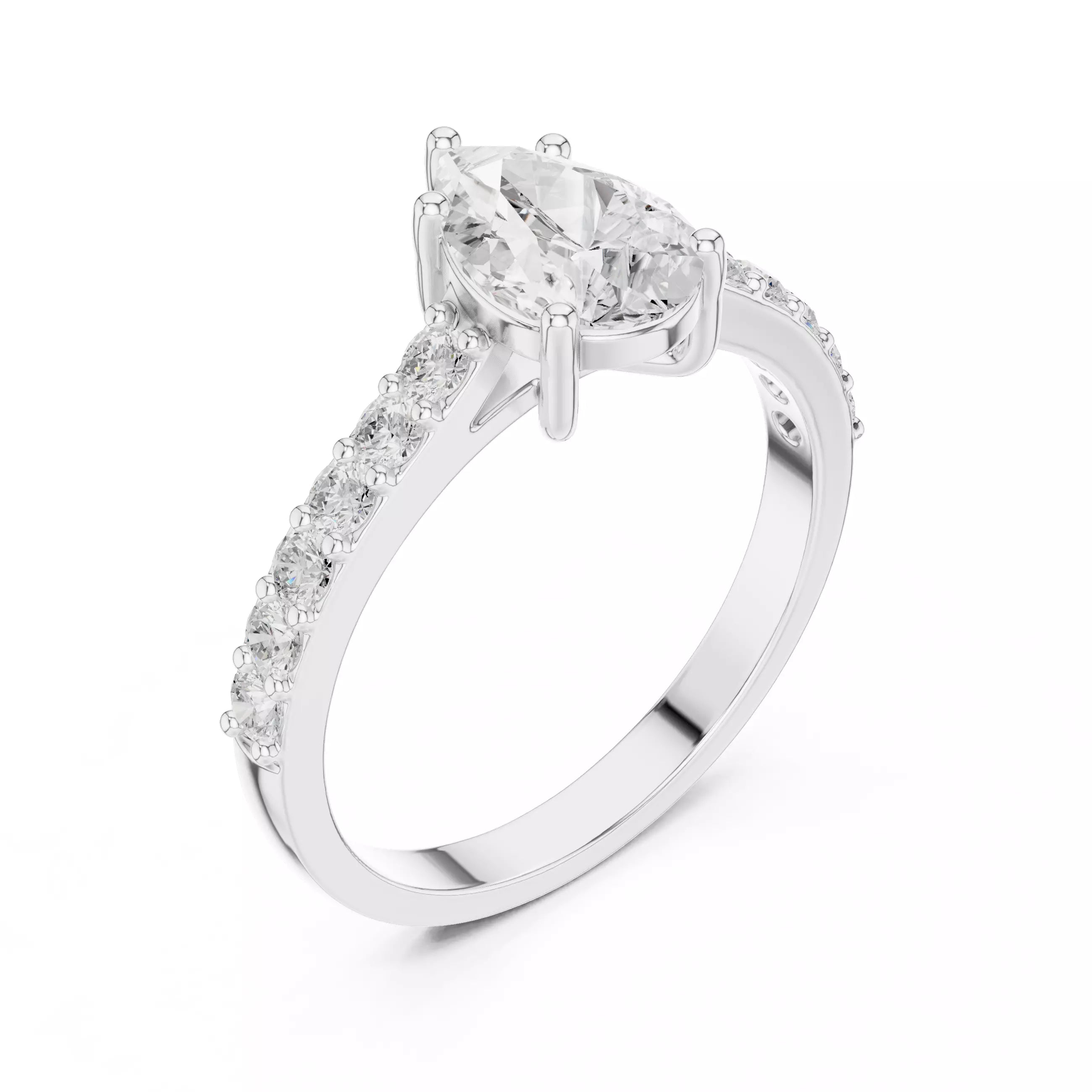 Pear cut Diamond Cathedral Setting Ring with Pavé Band