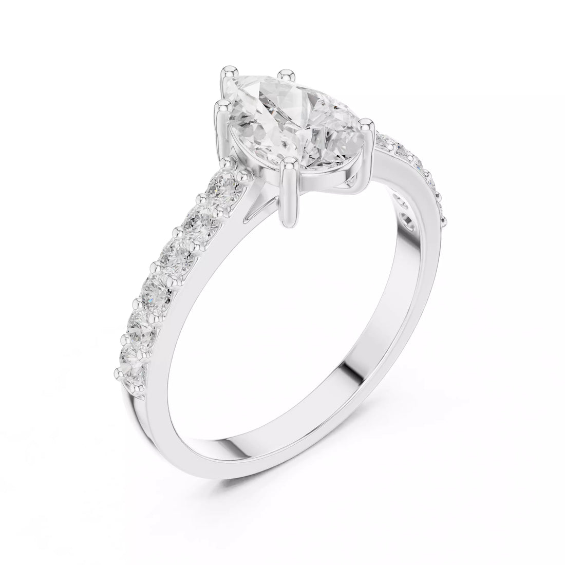 Pear cut Diamond Cathedral Setting Ring with Pavé Band