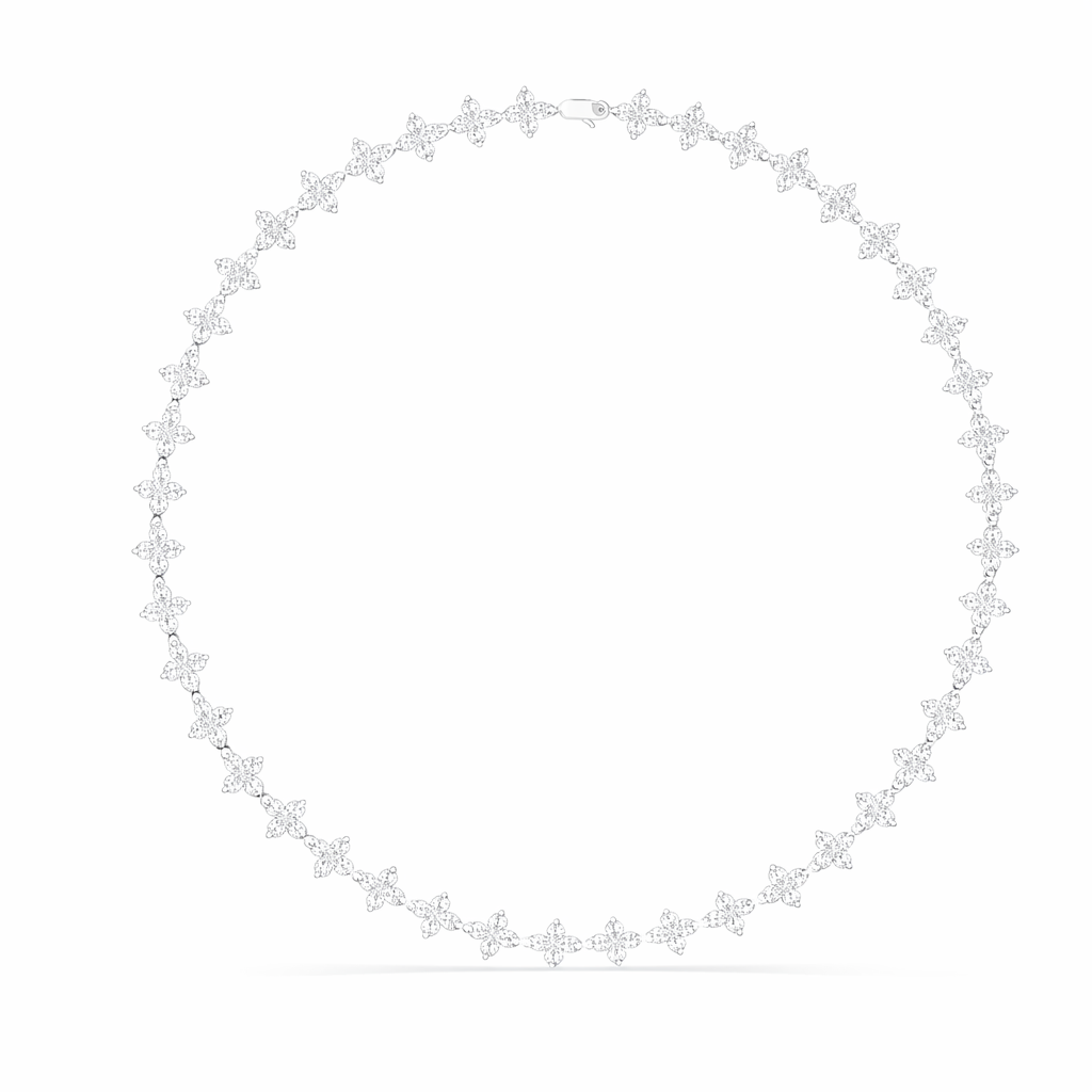 Floral Round Diamond Tennis Necklace For Women