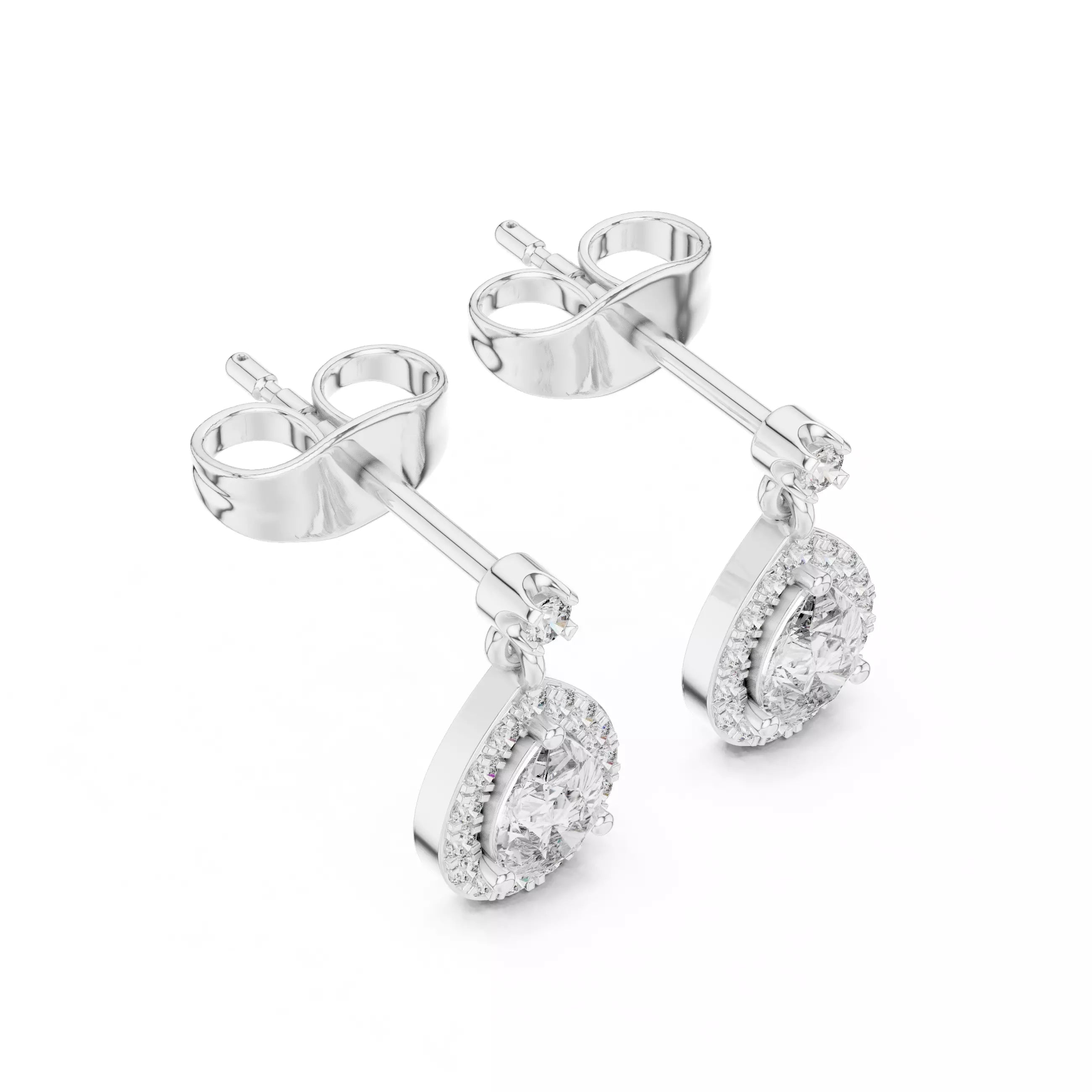 Pear Shape Diamond Halo Drop Stud Earrings