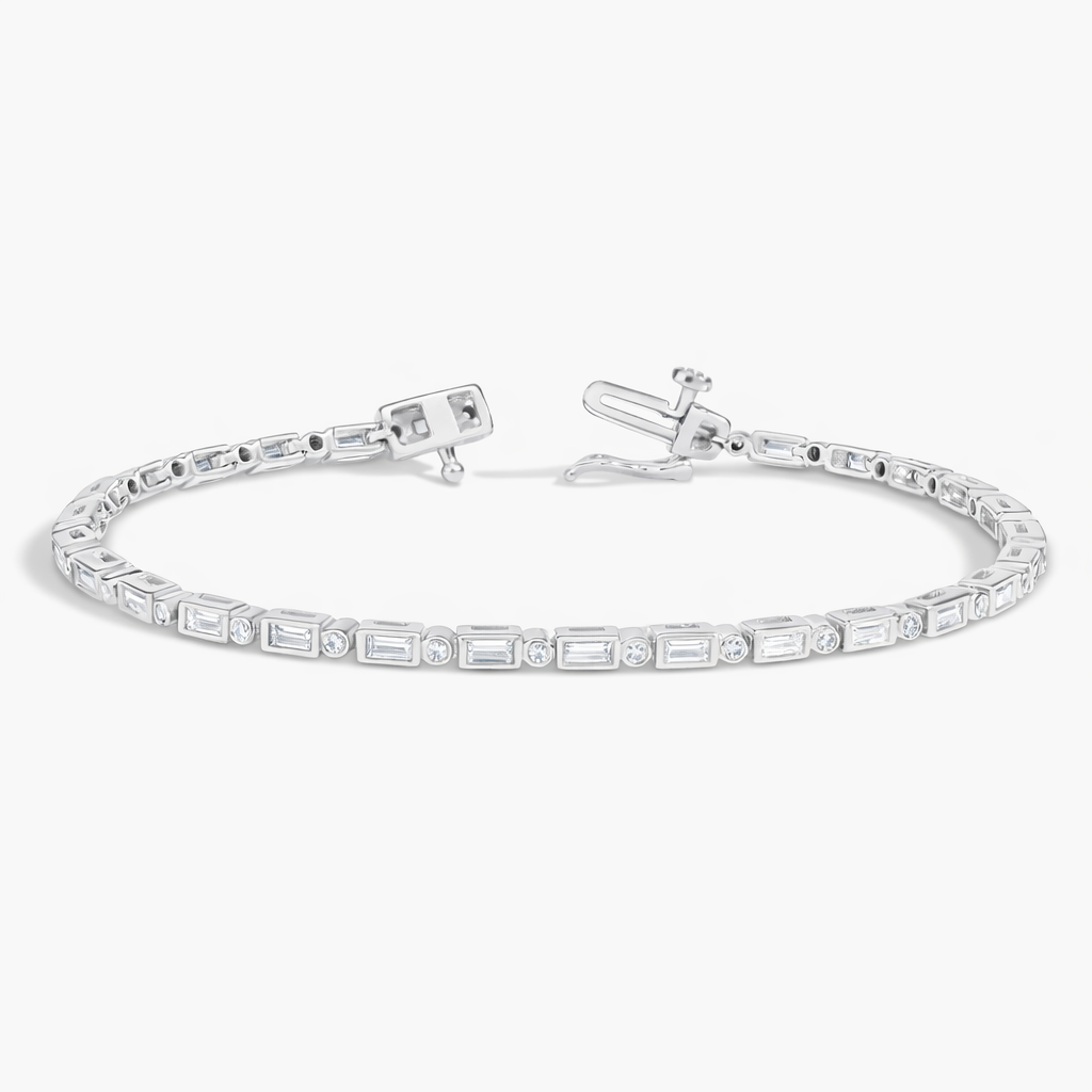 Baguette & Round Cut Diamond Bezel set Tennis Bracelet