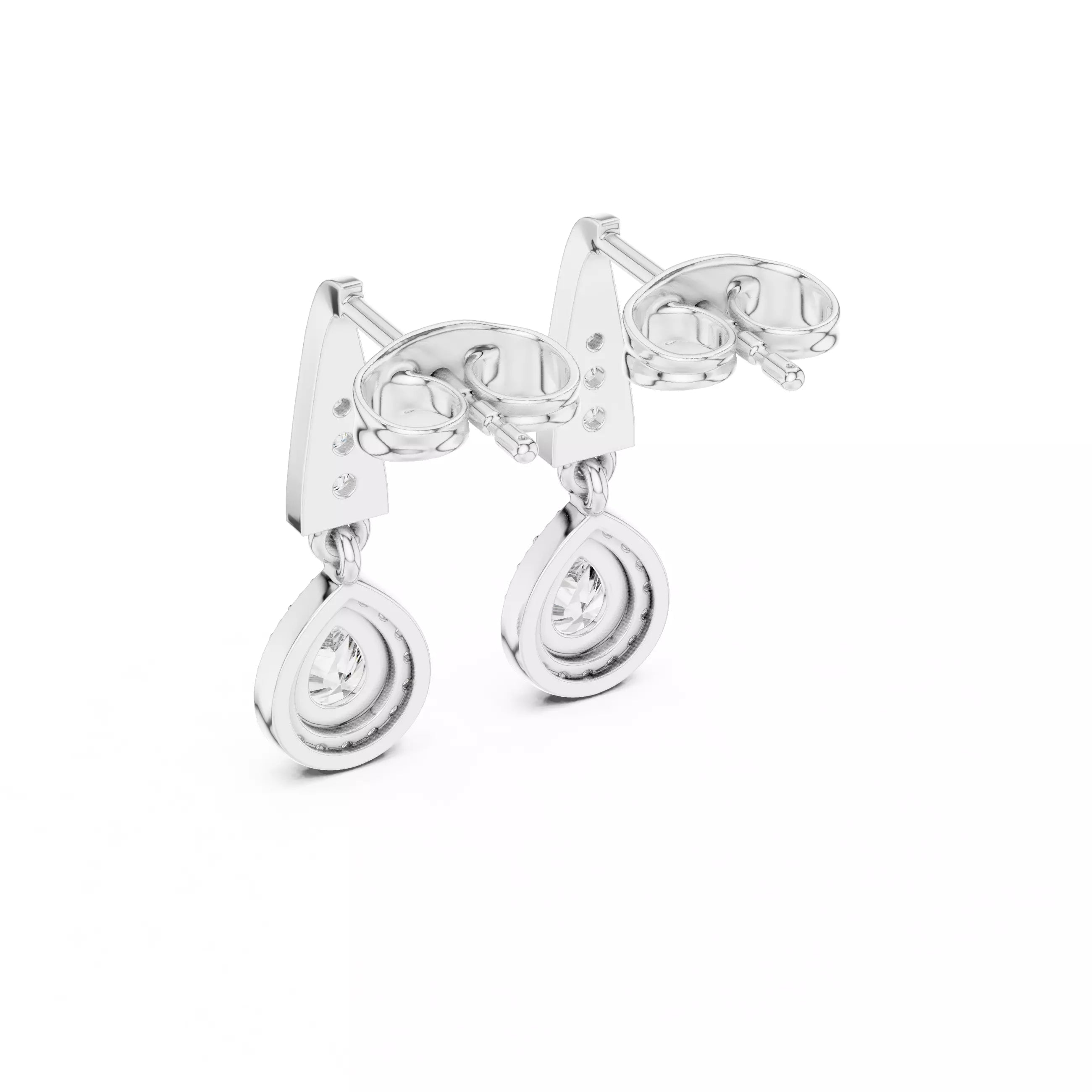 Pear Halo Diamond Drop Earrings with Modern Detail