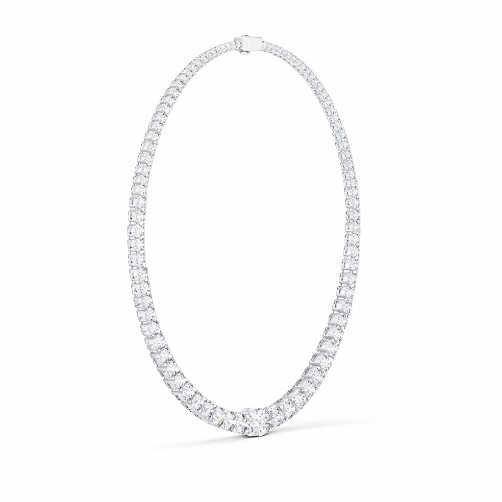 Round cut Diamond Tennis Necklace With Center Solitaire