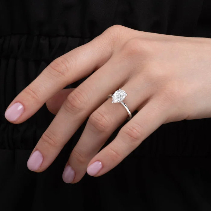 Pear Cut Solitaire Diamond Engagement Ring Classic Promise Ring