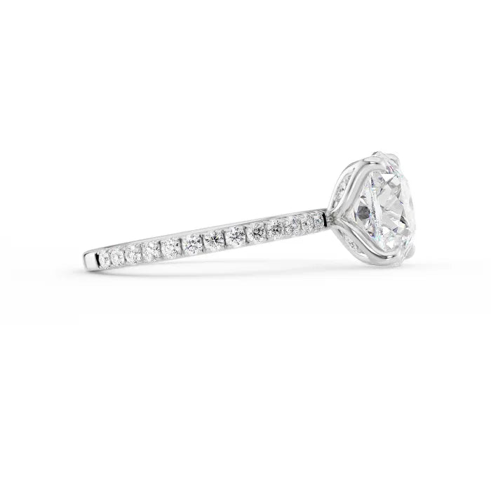 Cushion Cut Diamond Engagement Ring With Pave Band
