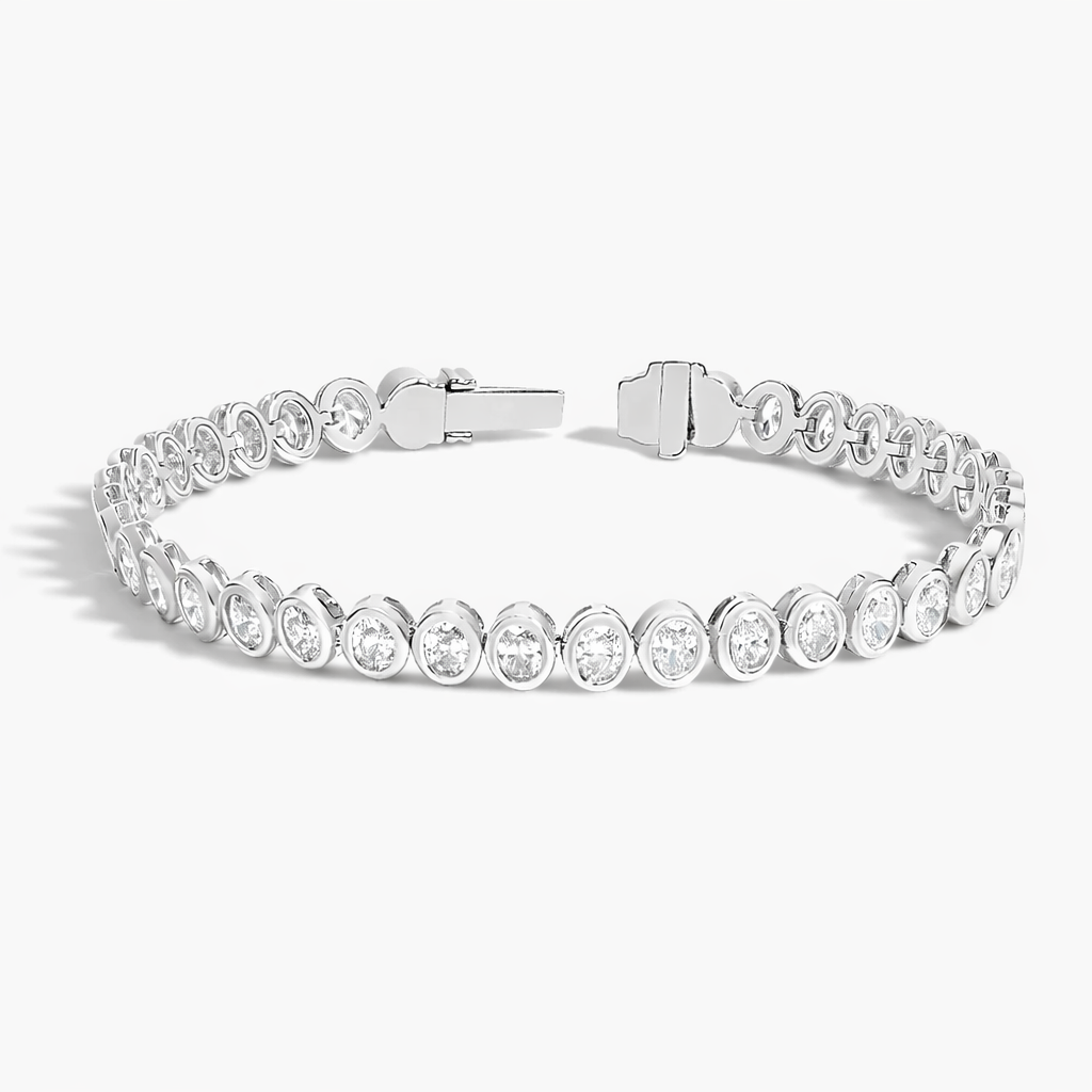 Oval Cut Bezel Set Diamond Tennis Bracelet For Women