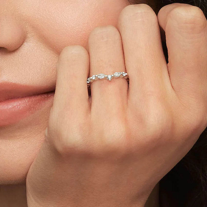 Curved V Shape Moissanite Wedding Band For Women